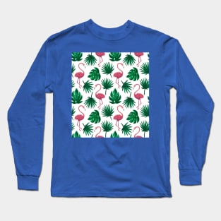 Flamingo Tropical Leaf Seamless Pattern Long Sleeve T-Shirt